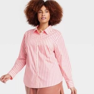 Women's Slim Fit Striped Boyfriend Tailored Button-Down Shirt A New Day XS